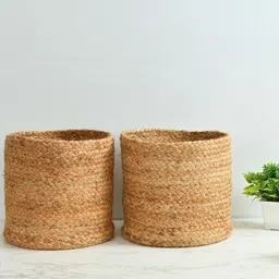 Homefab India Beige 2 Pieces Jute Planter Baskets-19