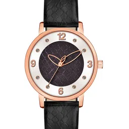 PERCLUTION ENTERPRISE Women Black Dial & Black Leather Straps Analogue Watch PE361-15