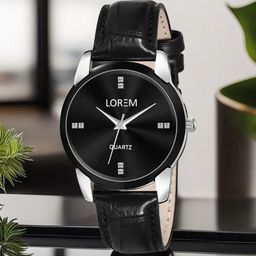 LOREM Black Brass Dial & Leather Textured Straps Analogue Watch-image-34