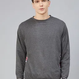 Hubberholme Men Charcoal Grey Solid Sweatshirt with Side Taping-picture-9