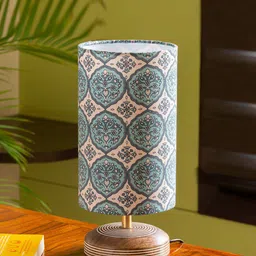 ExclusiveLane Paisley-Carved White & Blue Printed Mango Wood Table Lamp-21