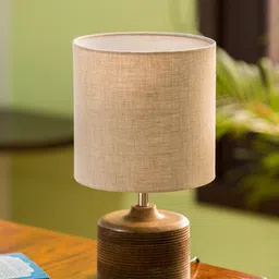 ExclusiveLane Starlight Brown & Off-White Wooden Round Table Lamp-27