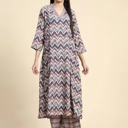 KALINI Chevron Printed A Line Kurta with Palazzos-8