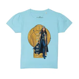 Marvel by Wear Your Mind Girls Blue Typography Printed Pure Cotton T-shirt-image-95