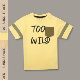 Jumping Joey Boys Pack Of 2 Yellow & Nude Typography Printed Pure Cotton T-shirt-image-4