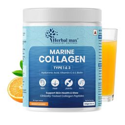 Herbal max Orange Flavoured Skin Radiance Marine Collagen Powder With Vitamin C - 240 g-48