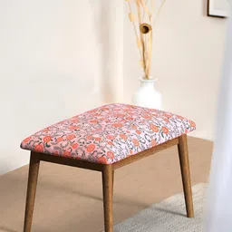 Chumbak Peach & Orange Jodhpur Bench Small - Earthy Florals Wooden Cushion Lounge Chair-image-29