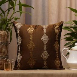 Brown Traditional Polyester Blend 16 x 16 Inches Cushion Cover by Zeba-picture-46