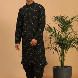 SHRESTHA BY VASTRAMAY Men Black Embroidered Mirror Work Kurta With Dhoti Pants-35