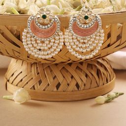 Zaveri Pearls Gold-Plated Austrian Diamonds Studded & Pearls Beaded Chandbalis-52