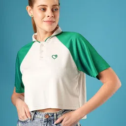 Being Human Women Polo Collar Drop-Shoulder Sleeves Pockets Boxy T-shirt-picture-5