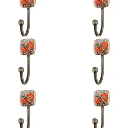 IndianShelf Orange and Bronze 6 Pieces Ceramic Fish Printed Wall Hooks-image-76