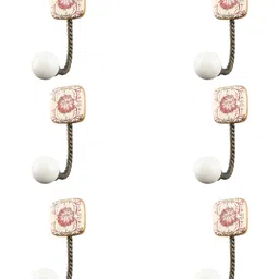 IndianShelf Pink 6 Pieces Floral Printed Ceramic Wall Hooks-image-54