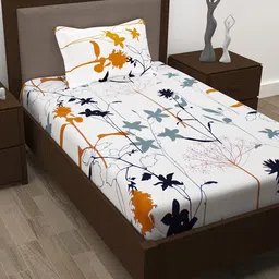 Story@home Mustard & White Floral 186 TC Pure Cotton Single Bedsheet With 1 Pillow Covers-image-95