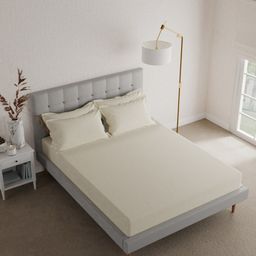 Boutique Living India Off White & White Striped 600 TC King Bedsheet with 4 Pillow Covers-picture-48