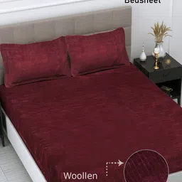 FABINALIV Maroon Striped Woollen 300 TC King Bedsheet With 2 Pillow Covers-image-30