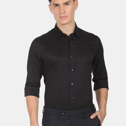 Arrow New York Men Black Solid Cotton Slim Fit Formal Shirt-image-64