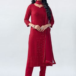 KALINI Floral Embroidered Regular Sequinned Kurta With Trousers & Dupatta-image-64