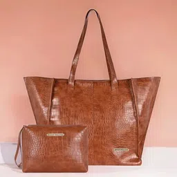 Bagsy Malone Textured Oversized Leather Shopper Tote Bag With Pouch-image-69