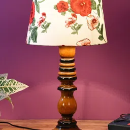 foziq Brown & White Printed Wooden Table Lamp-image-71
