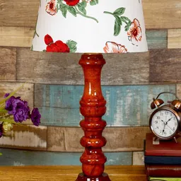 foziq Brown & White Floral Printed Table Lamp-14