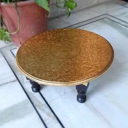 apka mart Brown Brass Embellished Chowki-picture-10