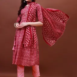 KALINI Geometric Printed Gotta Patti Straight Kurta & Trousers With Dupatta-picture-14