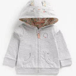 mothercare Girls Grey 3D Bunny Ear Detailed Pure Cotton Hooded Sweatshirt-image-10