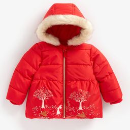 mothercare Girls Red Border Printed Hooded Parka Jacket-image-80