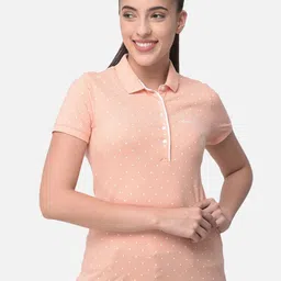 Woods Women Peach-Coloured & White Printed Polo Collar T-shirt-picture-13
