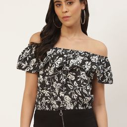Rue Collection Multicoloured Floral Print Off-Shoulder Ruffles Crepe Bardot Top-20