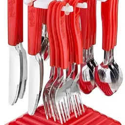 Spoon Set 24 pcs with Stand Plastic Cutlery Set-image-2