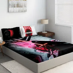 DDecor Black & Grey Graphic Flat 210 TC Cotton 1 Queen Bedsheet with 2 Pillow Covers-image-103