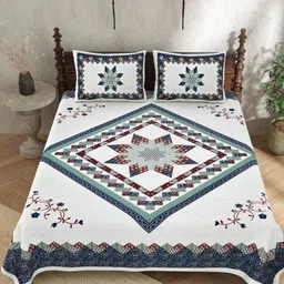 JAIPUR PRIME White & Blue Floral Pure Cotton 210 TC King Bedsheet with 2 Pillow Covers-image-60