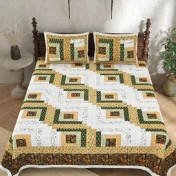 JAIPUR PRIME White & Green Floral Pure Cotton 210 TC King Bedsheet with 2 Pillow Covers-image-67