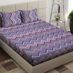 Arrabi Purple & Pink Geometric 300 TC King Bedsheet with 2 Pillow Covers-41