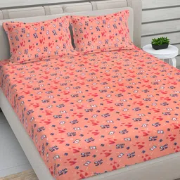 FABINALIV Peach & Blue Printed Woollen 300 TC King Bedsheet Sets - 2.50 m x 2.25 m-image-26