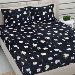 FABINALIV Black & Beige Cartoon Characters 300 TC King Bedsheet with 2 Pillow Covers-15