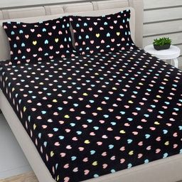 FABINALIV Black & Pink Printed Woollen 300 TC King Bedsheet Sets - 2.50 m x 2.25 m-48