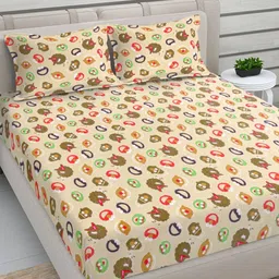 FABINALIV Cream Cartoon Characters Woollen 300 TC King Bedsheet Set 2.50 m x 2.25 m-image-31