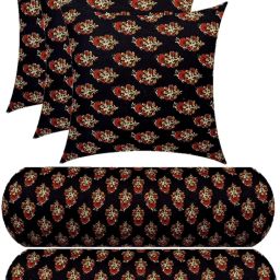 3 Cushion And 2 Microfibre Floral Bolster Pack of 5-image-86