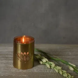 manor house Roshni Lotus Gold Iron & Glass Votive Candle Holder-picture-39