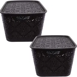 Plastic Turkish Baskets Large with Lid For Fruit, Vegetable,Bathroom, Stationary Storage Basket-11
