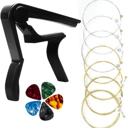 Guitar String with 5 Pick for Acoustic Guitar & 3 in 1 Guitar Capo quick change Clutch Guitar Capo-12