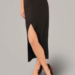 Women Solid Straight Black Skirt-image-2