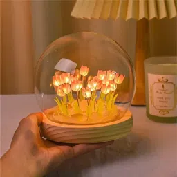 Flower Tulip Night Light LED Lamp with Wooden Base for Bedroom & Home Decor Night Lamp-22