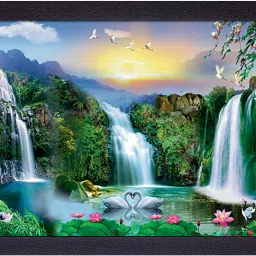 Beautiful Waterfall Vastu UV Matt Textured Effect Framed HD Digital Reprint 11 inch x 14 inch Painting-21