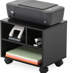 FITUEYES Printer Stand On Wheels Mobile Under Desk Work Cart, White Engineered Wood Open Book Shelf-13