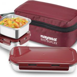 Eco Duplex 3 Stainless Steel Lunch Box Set with Soft Insulated Bag 3 Containers Lunch Box-image-43