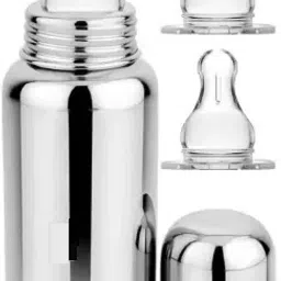 Baby Stainless Steel Milk Feeding Bottle with Silicon Nipple 240 ML - 240 ml-picture-19